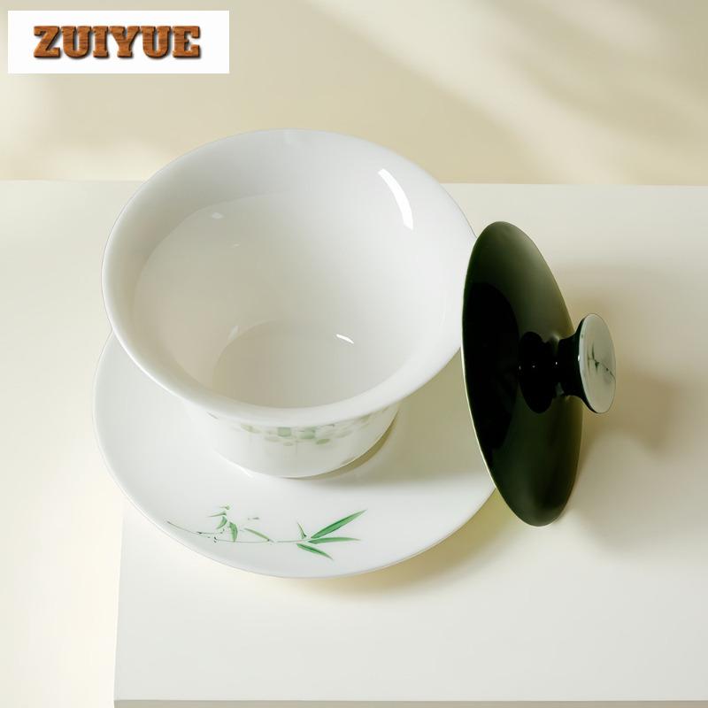 160ml Jade Mud Hand-painted Bamboo Gaiwan Antique Tea Tureen Tea Bowl With Lid Kit Tea Maker Cover Bowl Kung Fu Tea Set Craft