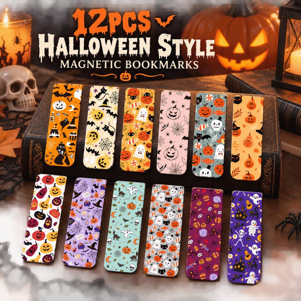 12pcs Foldable Design Magnetic Bookmarks Halloween Style Reading Mark Tools Holiday Gifts