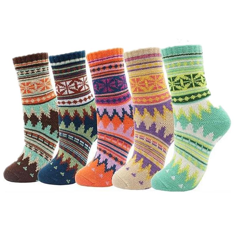 Five pairs of ladies Christmas winter soft warm knitted wool socks color-C