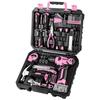 126-Piece Tool Set with 8V Electric Drill, Pink, for Home Use, DIY, Furniture Assembly, Home Maintenance, and Repairs, Includes a Convenient Storage C