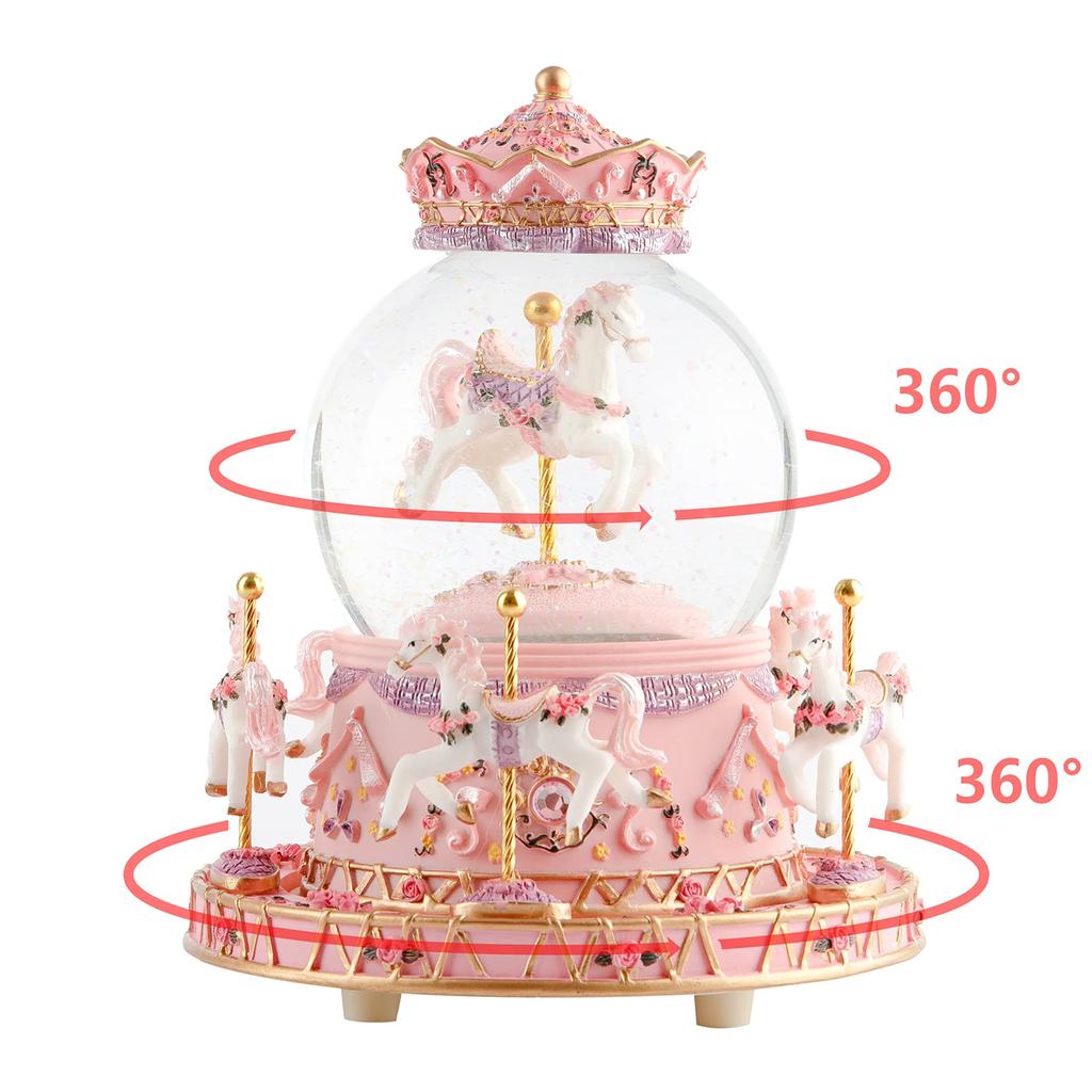 Snow Globe Music Box Color LED Light Crystal Ball Automatic Snowfall Popular Birthday Christmas Gift for Girls Women Girlfriends Merry-Go-Round