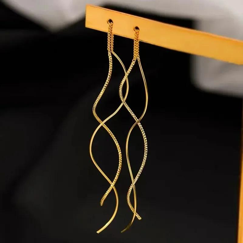 Korean Fashion Copper Color Bowknot Hoop Earrings for Women Egirl Simple Metal Long Bow Pendant Earrings Aesthetic Y2K Zircon
