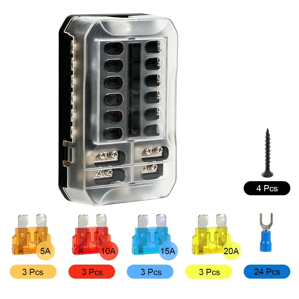 6 Way 12 Way Blade Fuse Box Holder 12V 24V for Car Boat Fuse Holder Block Power Panel Board RV Truck Accessories Set