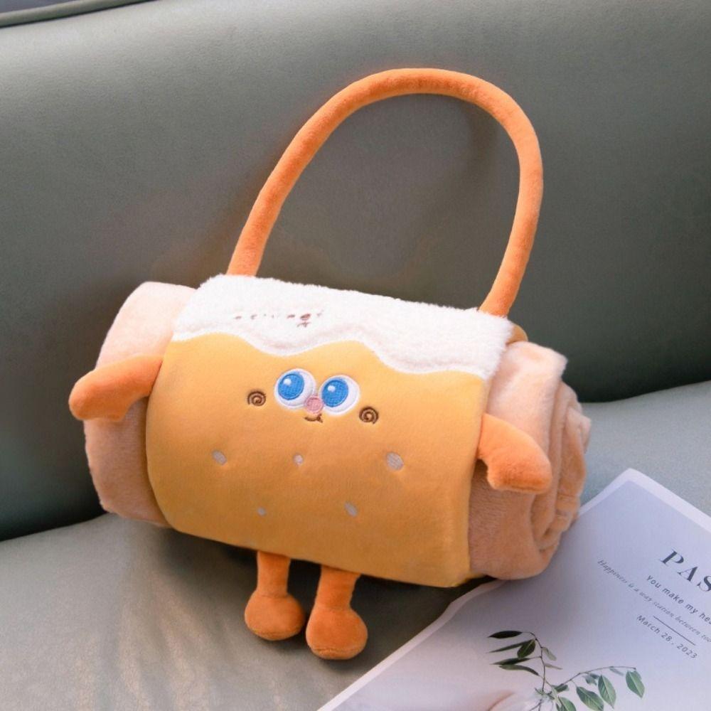 Cozy 2 in 1 Foldable Roll Blanket Cartoon Warm Nap blanket Handheld Plush Pillows Blanket Office