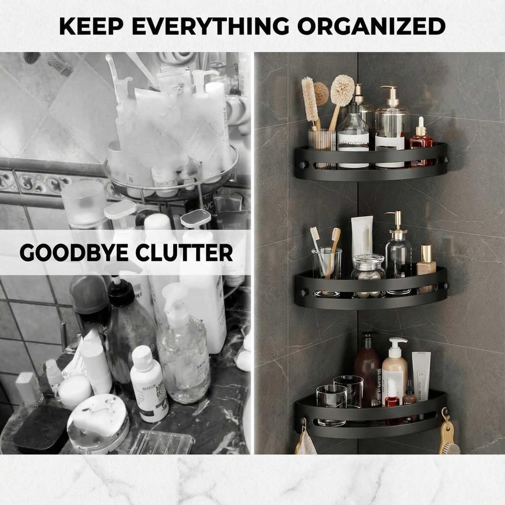 Набор из 3 шт. Серый Треугольный душевой органайзер на присосках из АБС-пластика, 3-уровневые угловые полки, Органайзер для ванной комнаты без сверления, Крючок для полотенец, Стеллаж для хранения туалетных принадлежностей