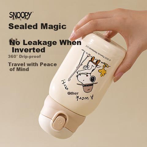 SNOOPY Insulated Cup, 316L Stainless Steel, Shockproof, Portable, with Straw And Direct Drinking, Dual Lid, Large Capacity Water Bottle