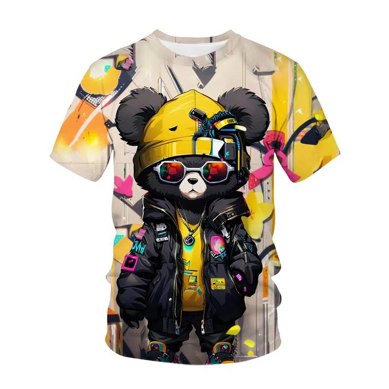 Men's 3D Animal Print Short Sleeve T-shirt Cute Bear Graphic T-shirt Kids Casual summer T-shirt Cool fashion