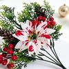 Artificial Plants for Weddings 5 Heads Poinsettia Flowers, Christmas Fake Pine Berry Decoration, Silk Decorations Fade-Resistant Red And White Floral