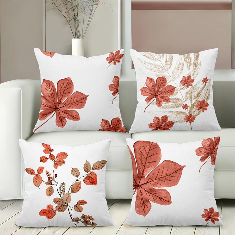 Floral Leaf Pattern White Cushions for Home Decor Polyester pillowcase, sofa decorative cushion cov Headboard Pillow