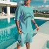 Fashion Men's Sportswear Summer Printed Loose Two Piece Casual Wear Men's T-Shirt Shorts Sportswear Casual Trendy Beach Style