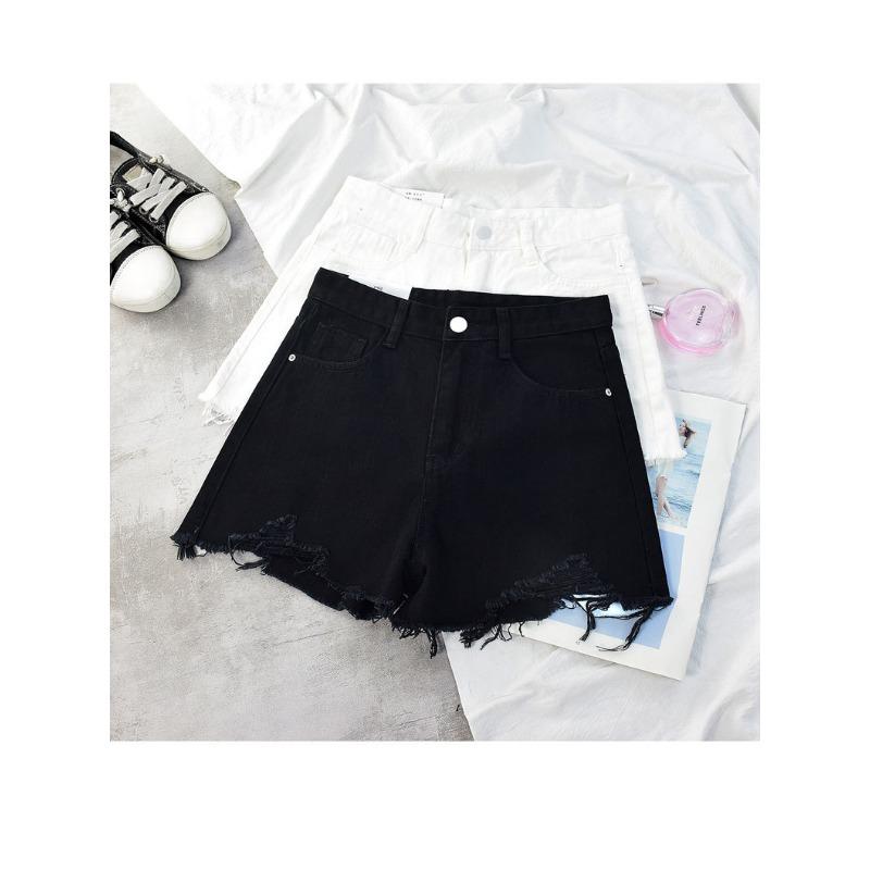Джинсовые шорты женские новые летние тонкие грубые края дырки с высокой талией А-силуэта шорты