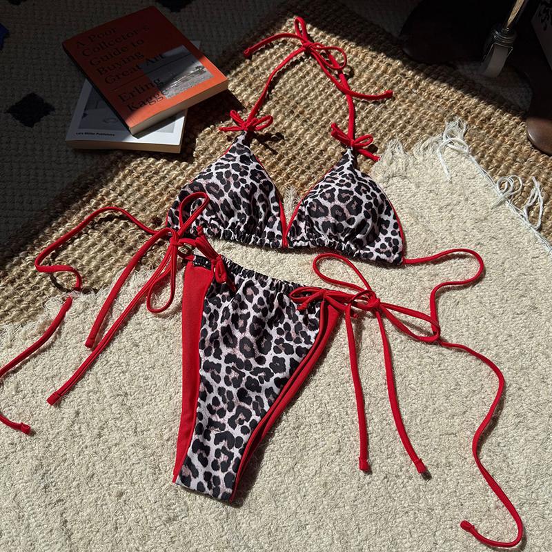 Sexy Leopard Bikini Suit Women Strap Push Up Swimsuit Three Points Bikini Set Low Waist Swimwear Women Summer Backless Beachwear