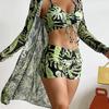 Swimsuit Women's Split Three Piece Set High Waist Long Sleeve Ins Overshirt Drawstring Printed Bikini Suits