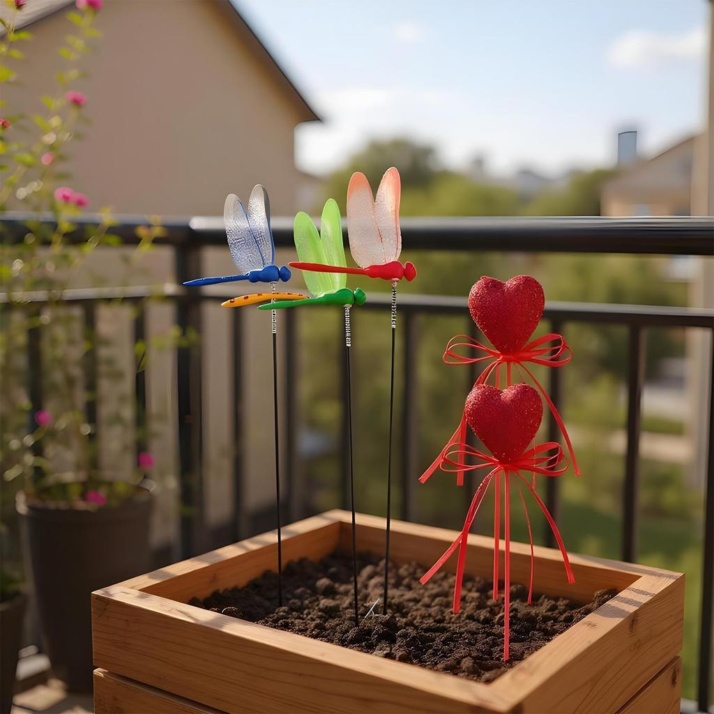 Dragonfly Stakes For Garden Planter Landscaping Decoration Heart Shape Flower Bouquet Picks For Gardeners Indoor Outdoor DIY