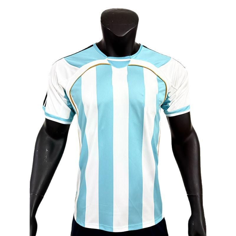 Retro 2006 Argentina Home Soccer Jersey Short Sleeve Mens Football Shirt Bamboo Fiber Wear