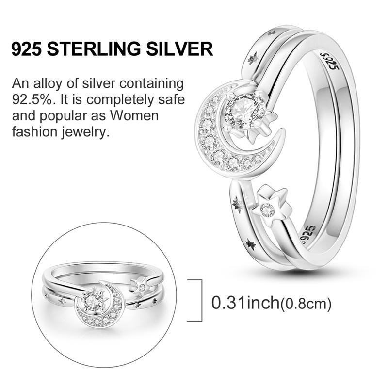 Original 925 Sterling Silver Double Layer Stars Moon Ring For Women Girls Jewelry Birthday Anniversary GiftsGood product