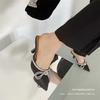 2025 European and American Fine Heel Medium Heel Bag Head Half Drag Women's Rhinestone Bow Pointed Fashion Slippers High Heel Outer Wear Sandals
