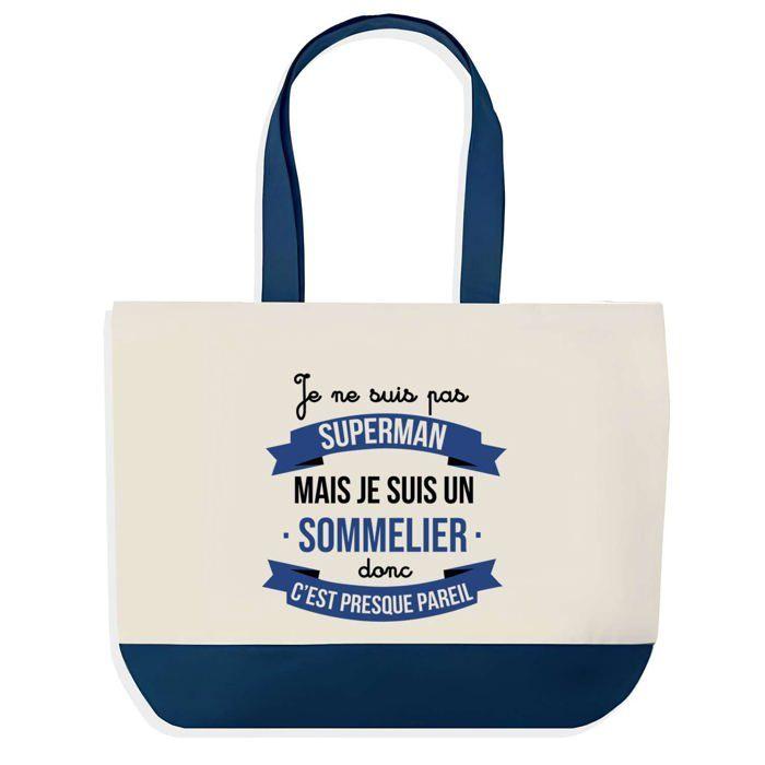 Sac shopping - PLANETEE - Sommelier Superman - Fond bleu - Coton 40x45 cm - Grand format