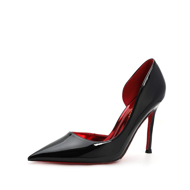 2026 new red-soled pointed high-heeled shoes for women, beautiful thin-heeled temperament, black high-heeled patent leather single shoes for women