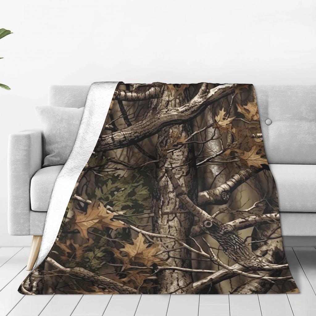Фланелевый плед Real Tree Forest Camo Камуфляжный узор Теплые плюшевые одеяла Мягкое покрывало для кровати Гостиная Путешествия