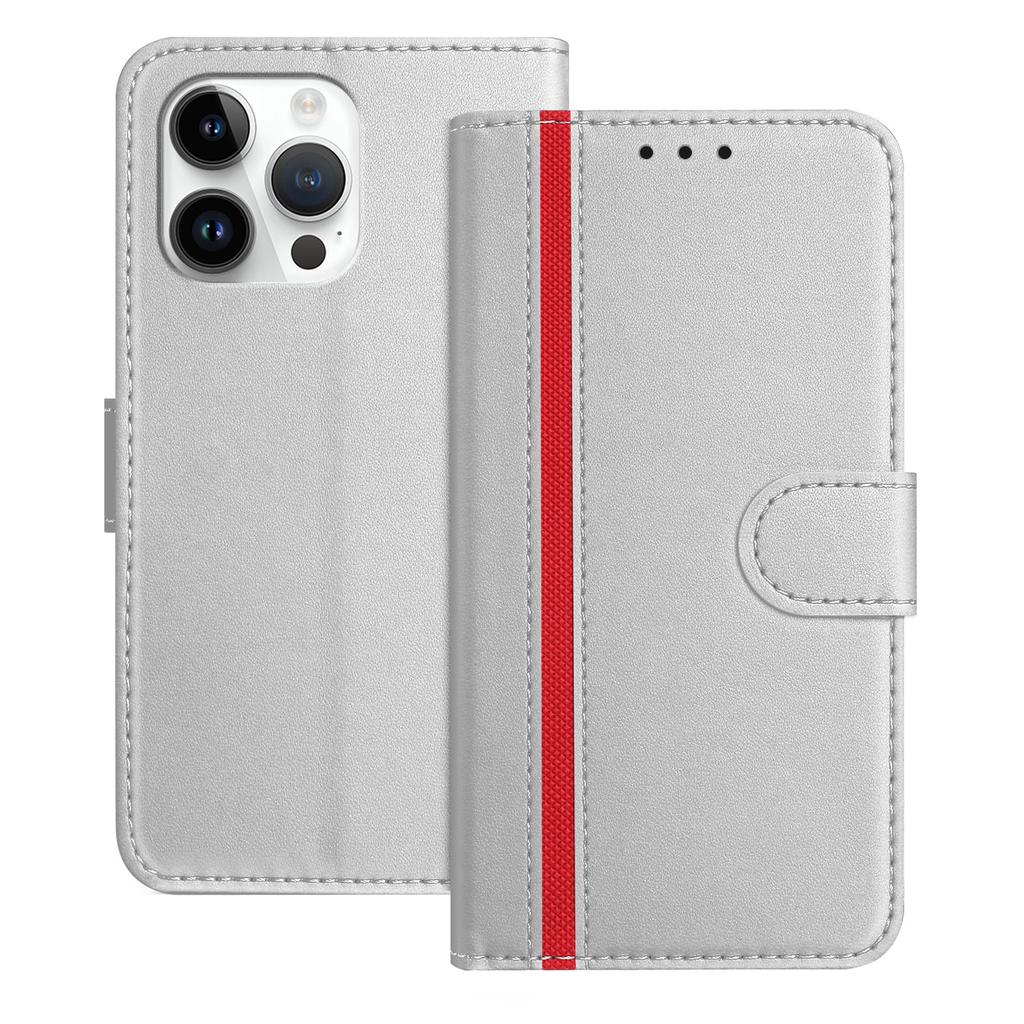 For iPhone 15 Pro Max Phone Cases Wallet Stand Color Splicing Leather Cover with Magnetic Clasp