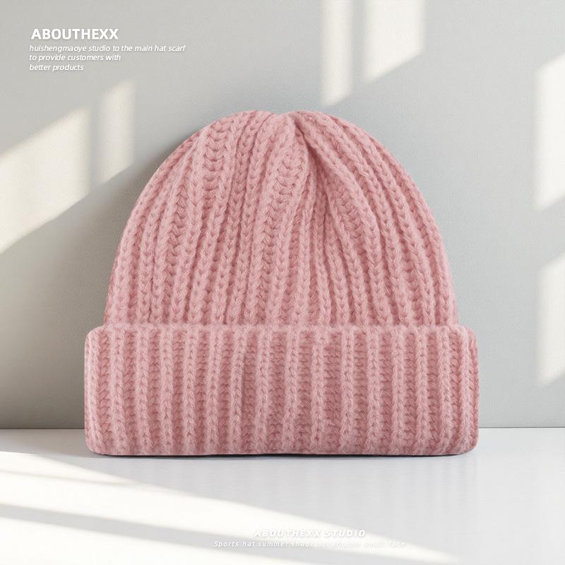 Large Size Face Slim Hat for Women Autumn and Winter Solid Color Thick Knitted Hat Cold Proof and Versatile Ear Protecting Wool Hat for Men
