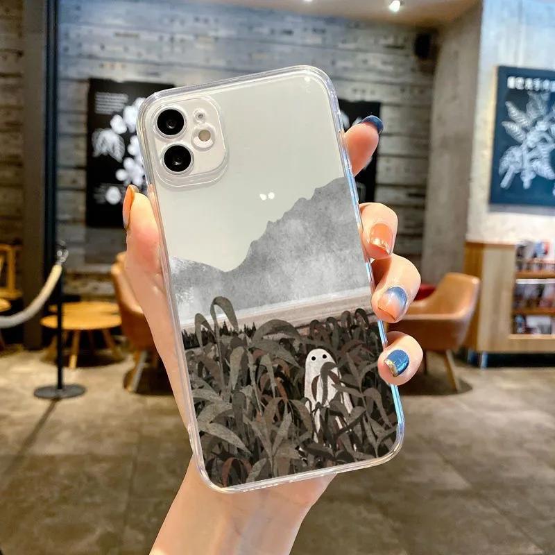 Мягкий прозрачный противоударный чехол из ТПУ для IPhone 11 12 13 14 Mini Pro Max XR X XS 8 7 6 6S Plus SE 2020 Милый чехол-сумка с призраком