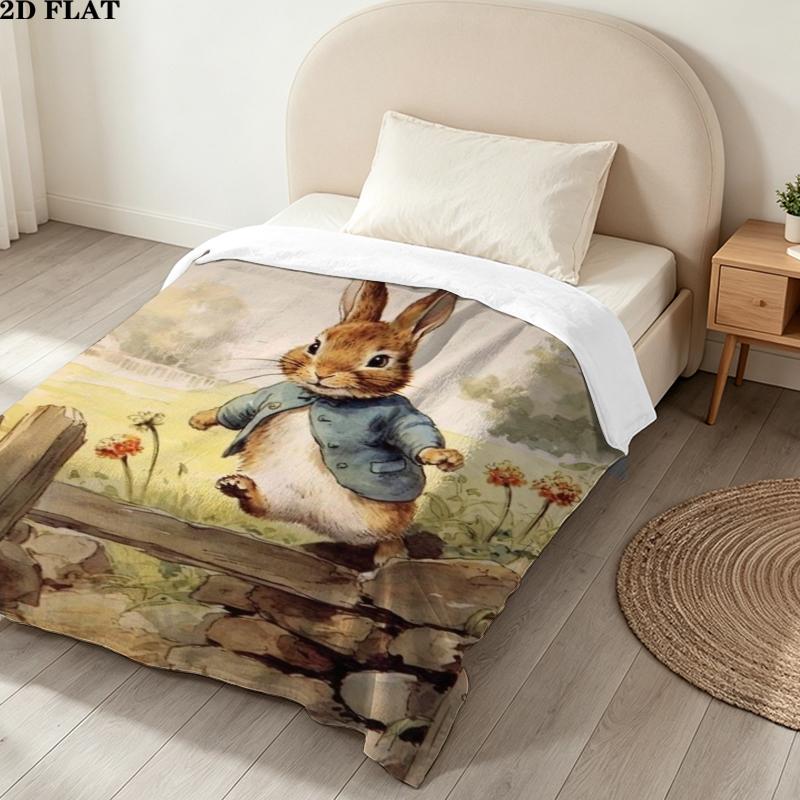 Tale Peter Rabbit Print Flannel Blanket, High quality Comfortable for All Seasons, Home Decor, Warmth and Comfort, Perfect for Christmas Gifts