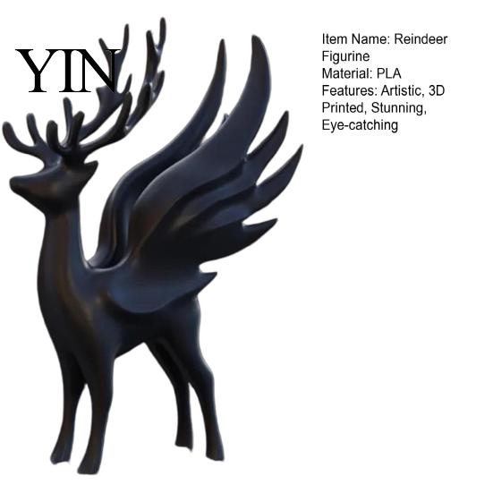 Frosted White Deer Ornament Christmas Elk Statue with Wings, 3D Printed Reindeer Figurine, Modern Minimalist Figurine Standing Sculpture for