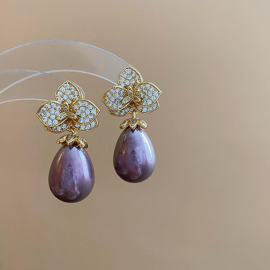 Pearl Tassel Earrings with Silver Needle & Floral Design – Medieval Vintage Style for Women