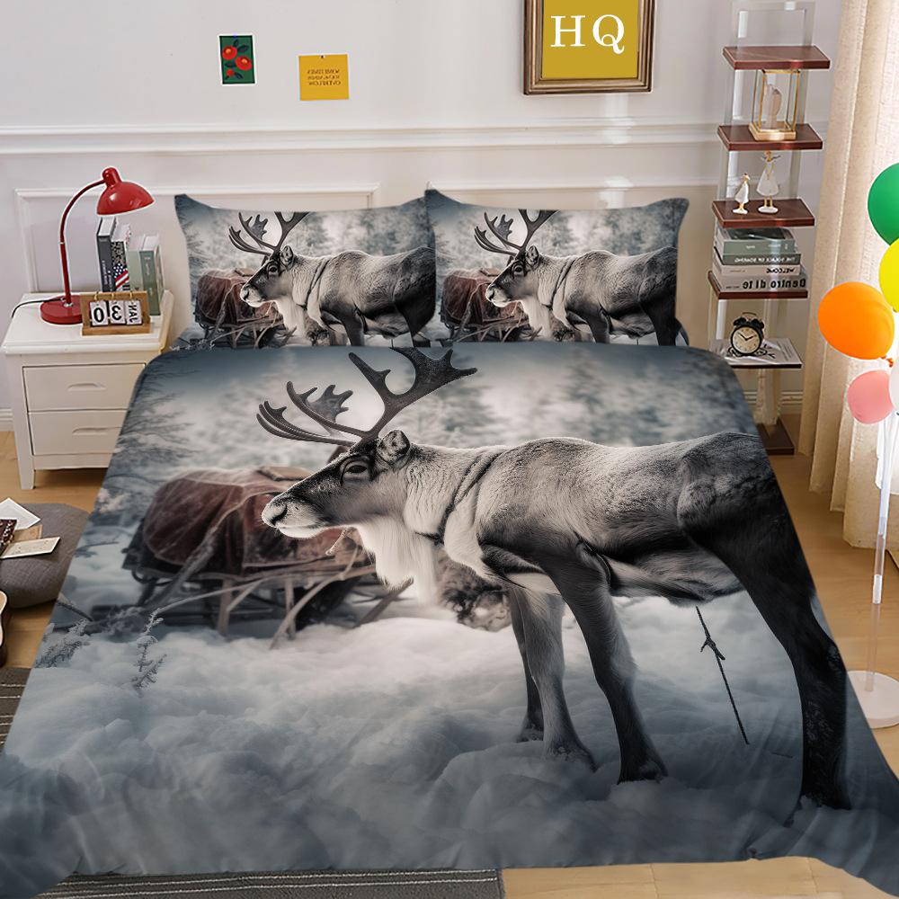 Рождественская карета, снежная сцена, 3D-принт, полиэстеровая наволочка, пододеяльник, набор из двух или трех предметов, можно