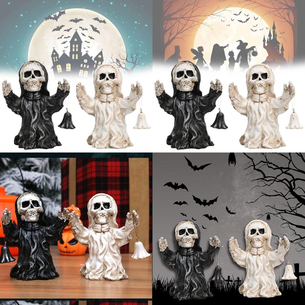 Уникальное Хэллоуинское полимерное украшение в виде скелета-призрака с ручным колокольчиком для жуткой атмосферы