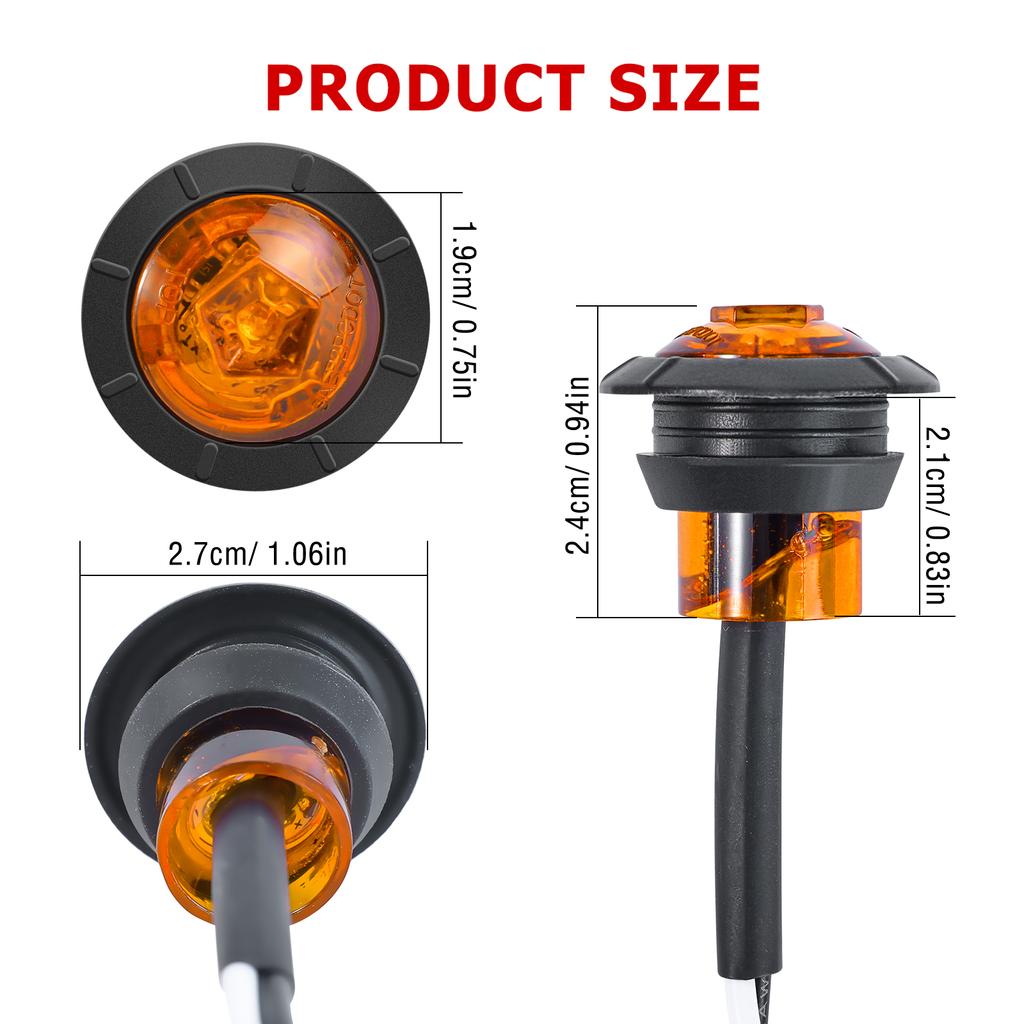 Amber LED Clearance Bullet Marker Lights 3/4 INCH Button Side LED Marker Light For Trailer Truck Accessories RV Car Bus Van 4pcs