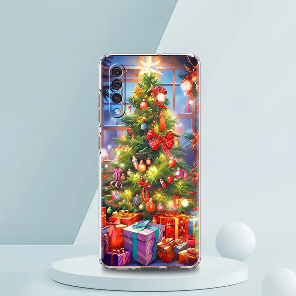 Прозрачный чехол для телефона для Samsung Galaxy A16 A14 A12 A22 A24 A42 A06 A30 A40 Мягкий ТПУ чехол Рождественская елка