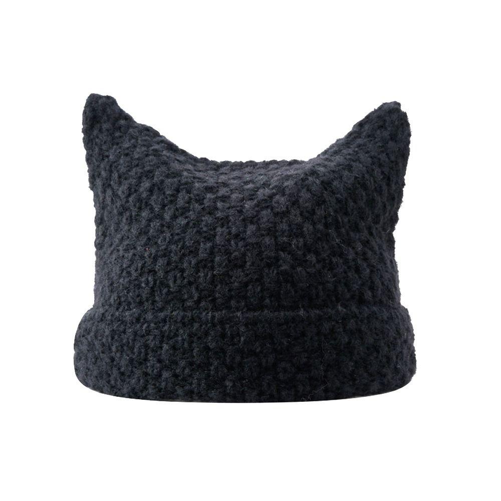 Winter Women's Hats Cute Cat Ears Knitted Wool Cap Japanese Beanie Hat Ins Little Devil Striped