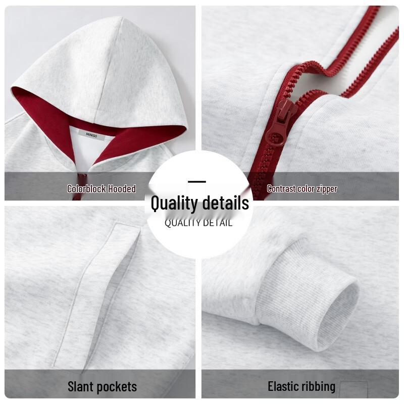 MINISO Japanese Style Color-Block Zip-Up Hooded Sweatshirt