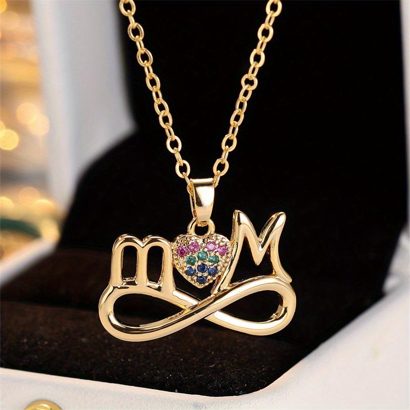 1 Pc Golden Color Multicolor Stone Mom Necklace Mother's Day Pendant Gift