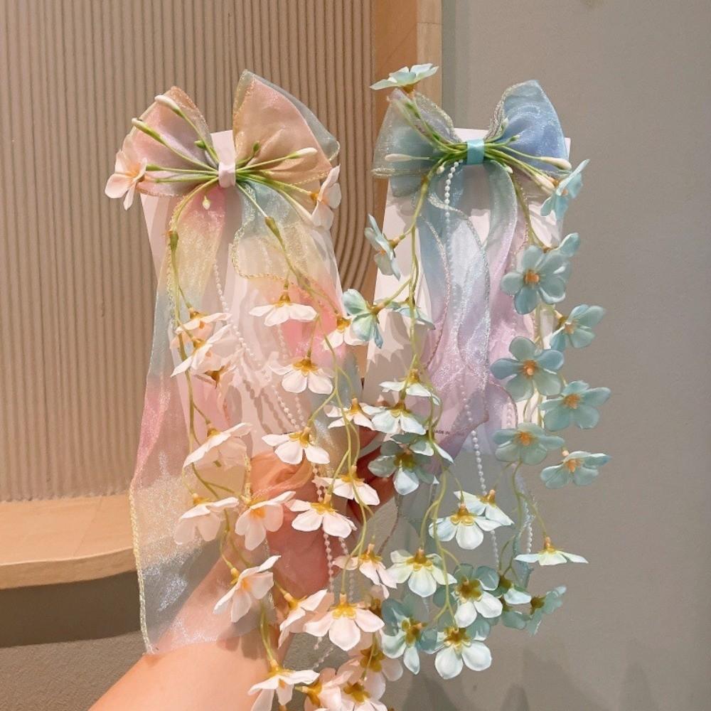 Sequin Tulle Bow Hair Clips Sweet Lolita Dress Hair Accessories Bell Orchid Ribbon Barrettes  Prom
