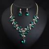 Crystal Gem Leaf Necklace Earrings Set Fashion Women'S Accessories