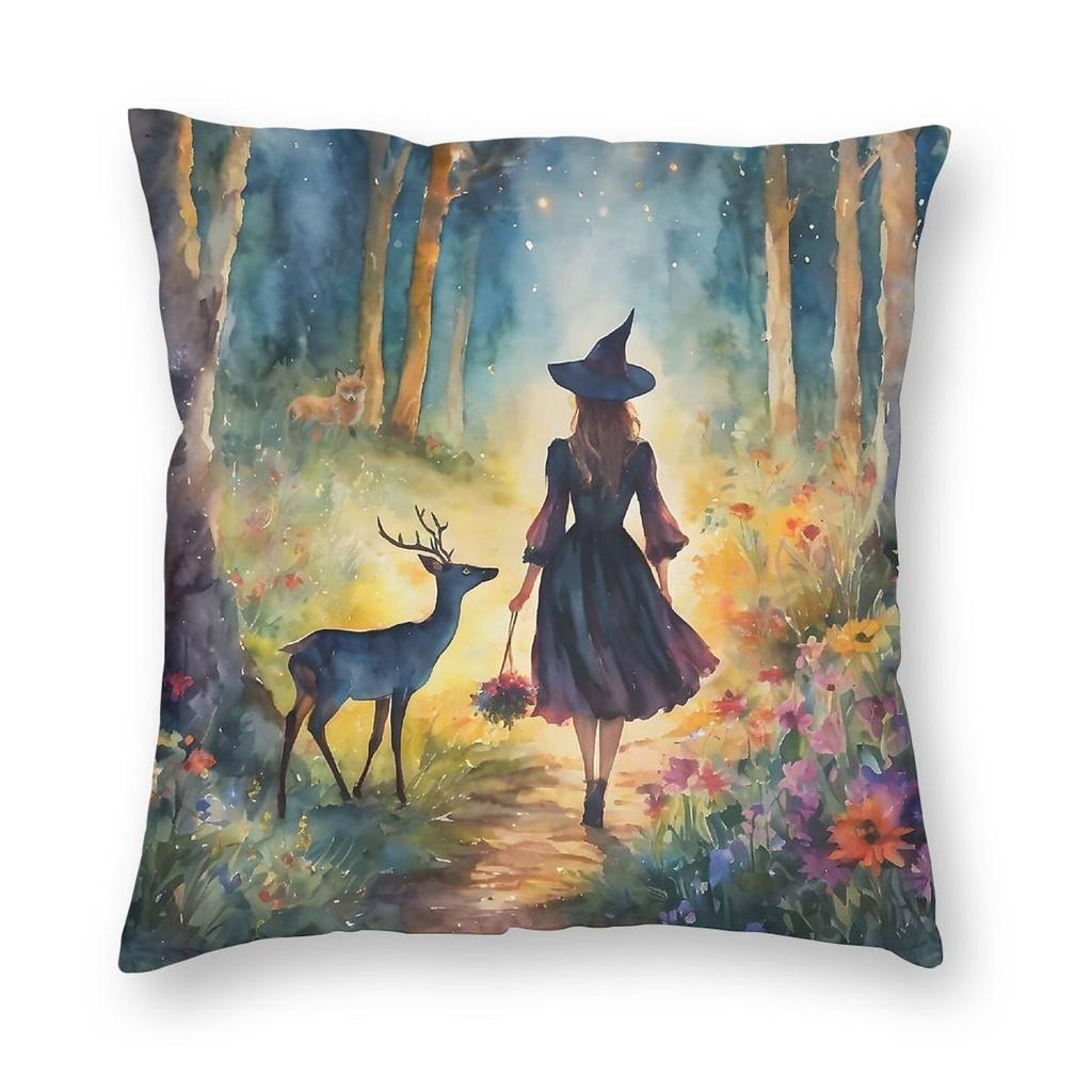 Enchanted Fairytale Woodland Magic Square Pillowcase Polyester Linen Velvet Creative Zip Decor Pillow Case Room Cushion Cover