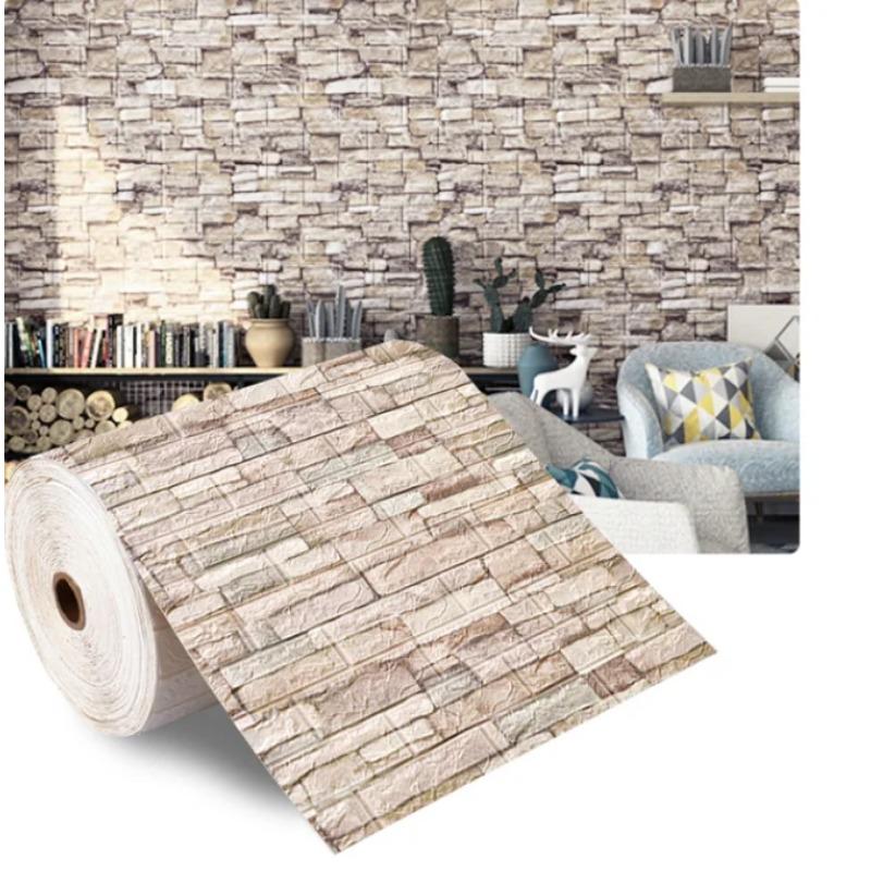 3D Self-Adhesive Wallpaper 70cm*1m Continuous Waterproof Brick Wall Stickers Living Room Bedroom Children's Room Home Decoration