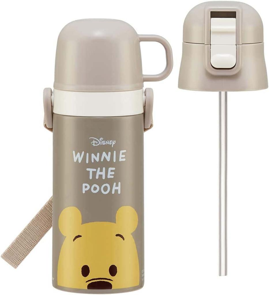 Skater Stainless Steel Water Straw Cup Disney Winnie the Lightweight Small Capacity Sports Water Children's Bottle, 2-Way Drinking, 410ml, Drinking,