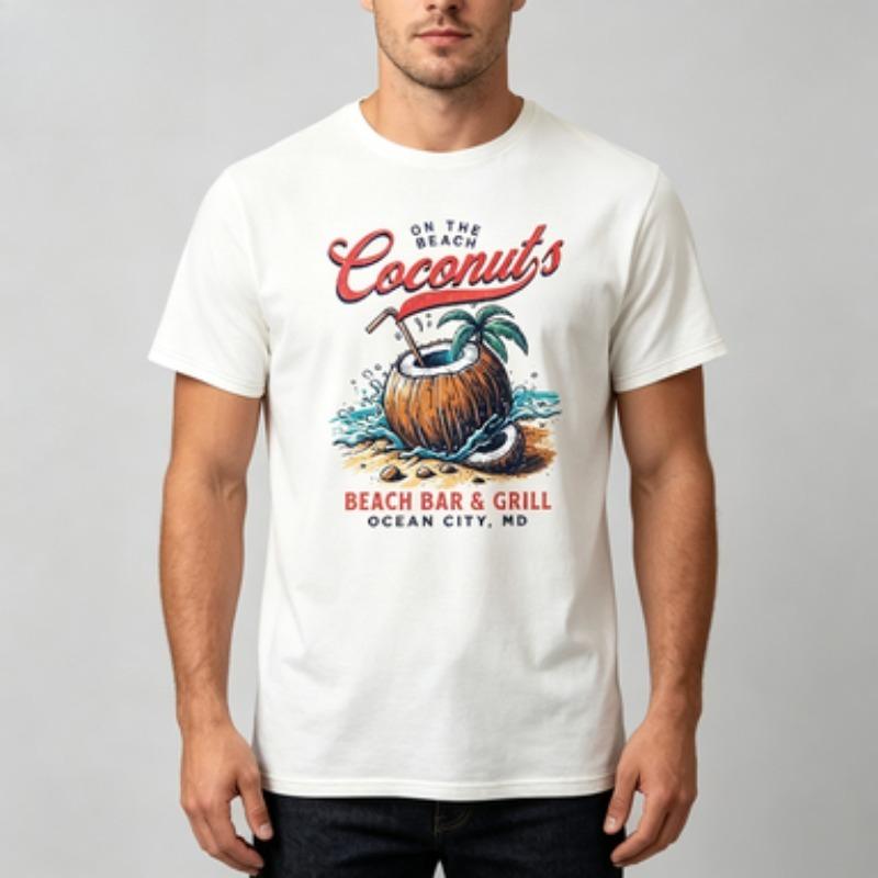 100 Cotton Unisex Round Neck T Shirt On The Beach Coconuts Retro Print Short Sleeve Summer Beach Unisexs Tee 6 Colors