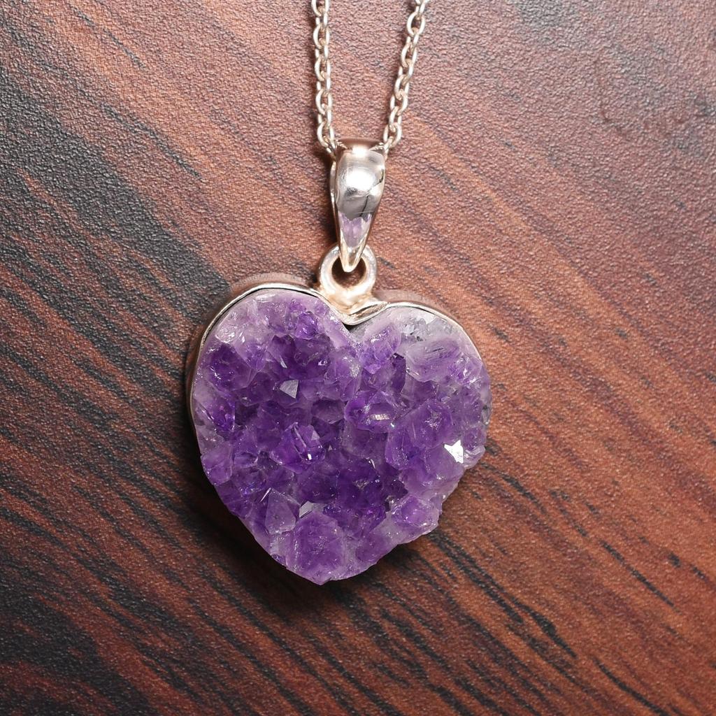 Stunning Raw Amethyst Druzy Necklace Pendant, 925 Sterling Silver Necklace, Handmade Silver Jewelry, Gift For Her
