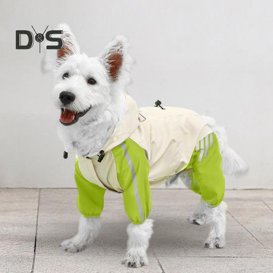 Дождевик для собак, водонепроницаемый дождевик с капюшоном, пончо с полным покрытием, светоотражающими полосками и отверстием для поводка для маленьких и средних собак