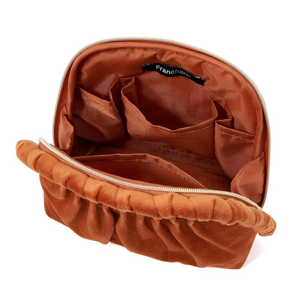 Francfranc Velour Pleated Stand Freestanding Cosmetic Makeup Storage Pouch, Orange, Stand-Up Style, Pouch,