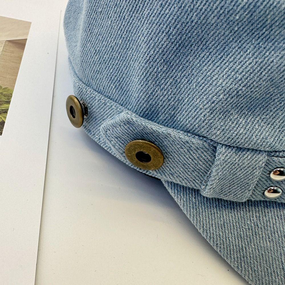 Washed Denim Rivet Denim Beret Cloth Equestrian Hat Personality Denim Octagonal Hat Ladies
