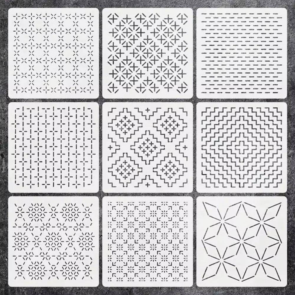 9/32 шт. Многоразовый трафарет для вышивки сасико, ручной работы, полупрозрачный, для пэчворка, геометрический, из ПЭТ