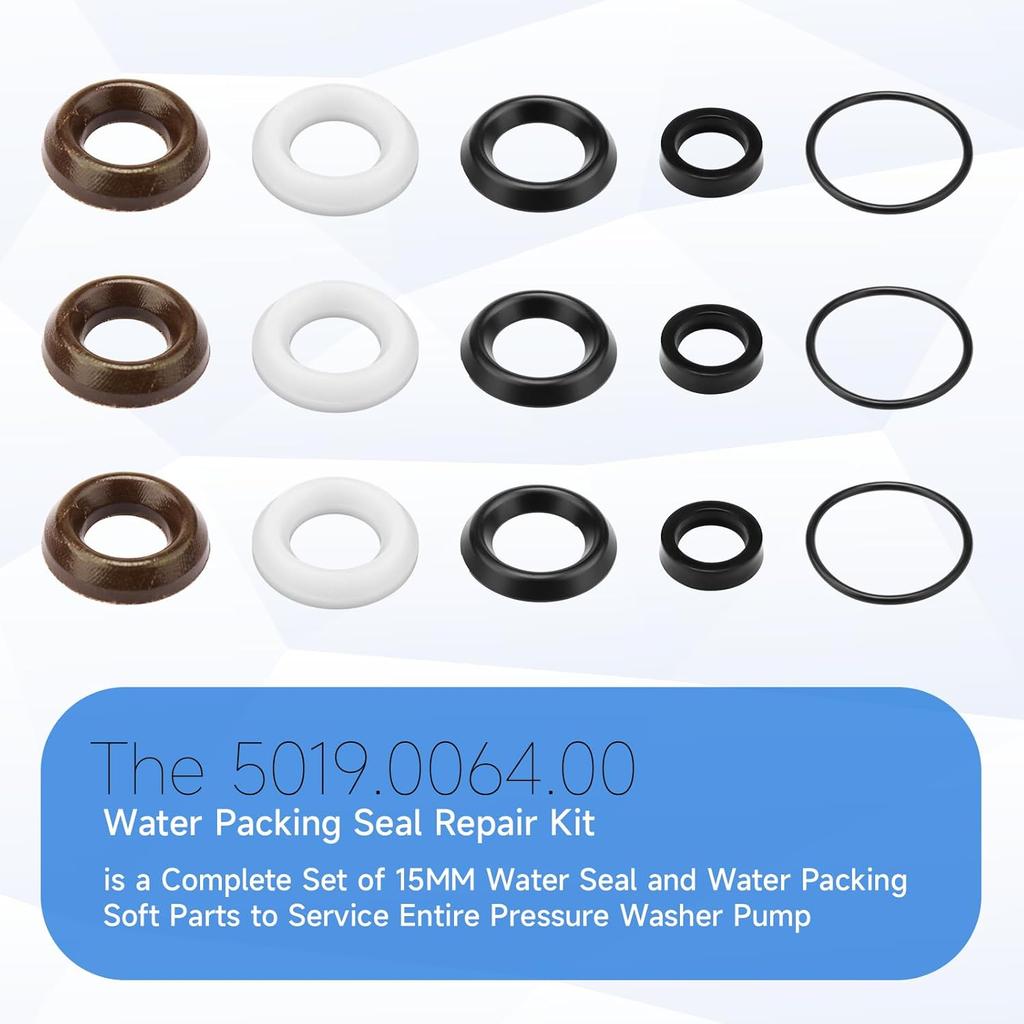 GJK 5019006400 Pressure Washer Seal Repair Kit Compatible with Comet ZWD& ZWDK 15MM Pressure Washer Pump, Power Washer Pump Rebuild Kit