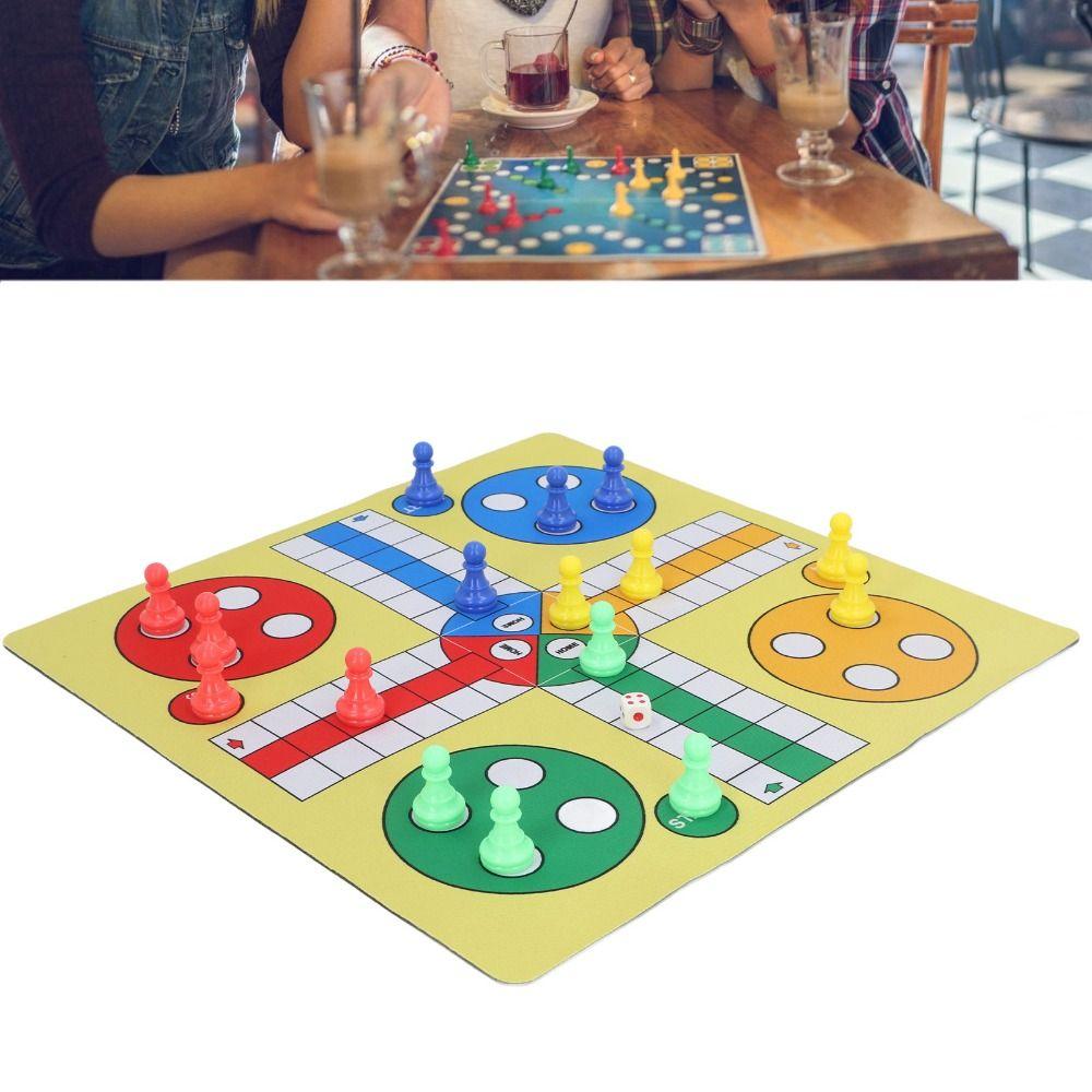 Interactive Toy Ludo Chess Set Folding Roll Up Chessboard Toy Party Game Flying Chess Travel Funny